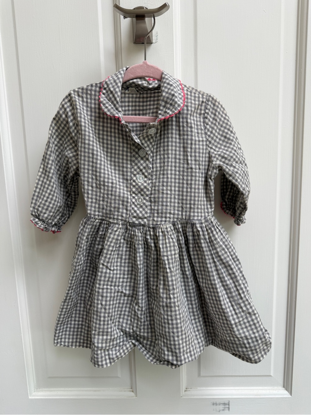 VINTAGE Honeysuckle Girls 4 Gray & White Gingham Casual Long Sleeve Dress